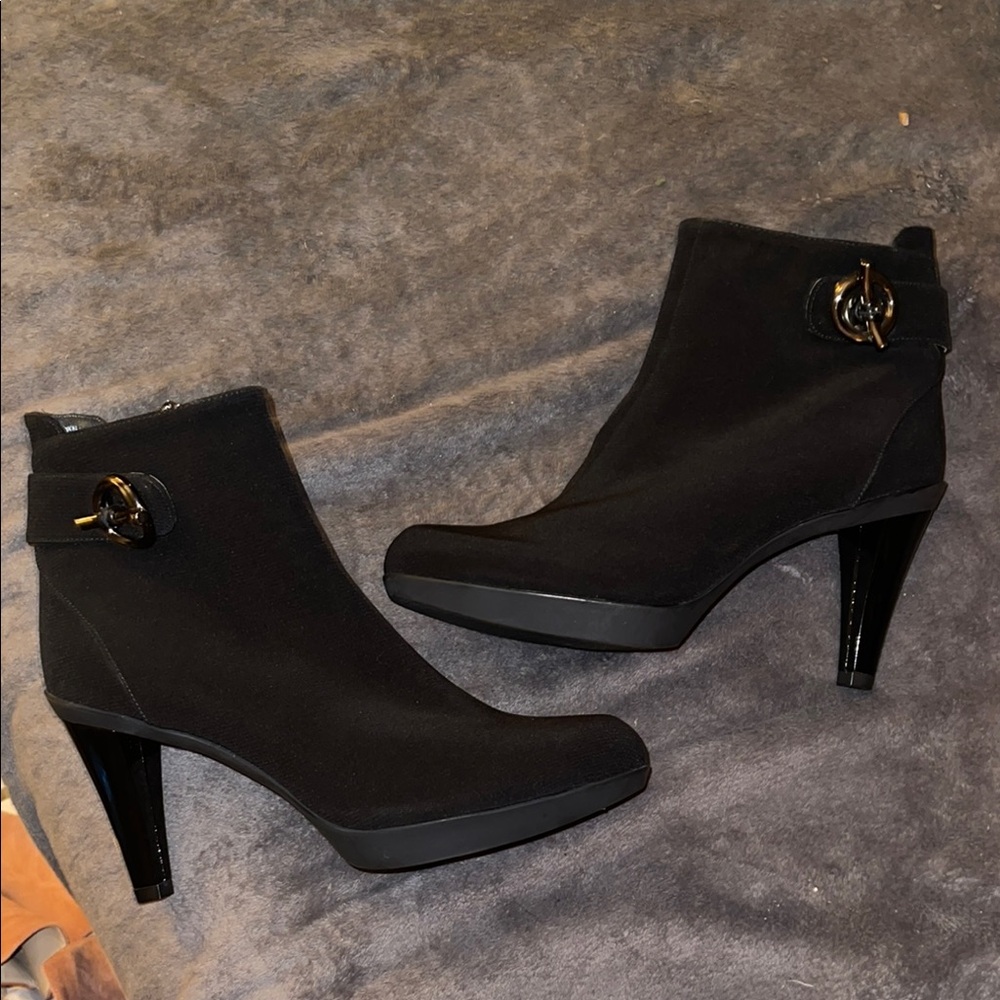 Black Heeled Boots with Suede Finish and Metal Detail collab w/Gore-Tex NWOT